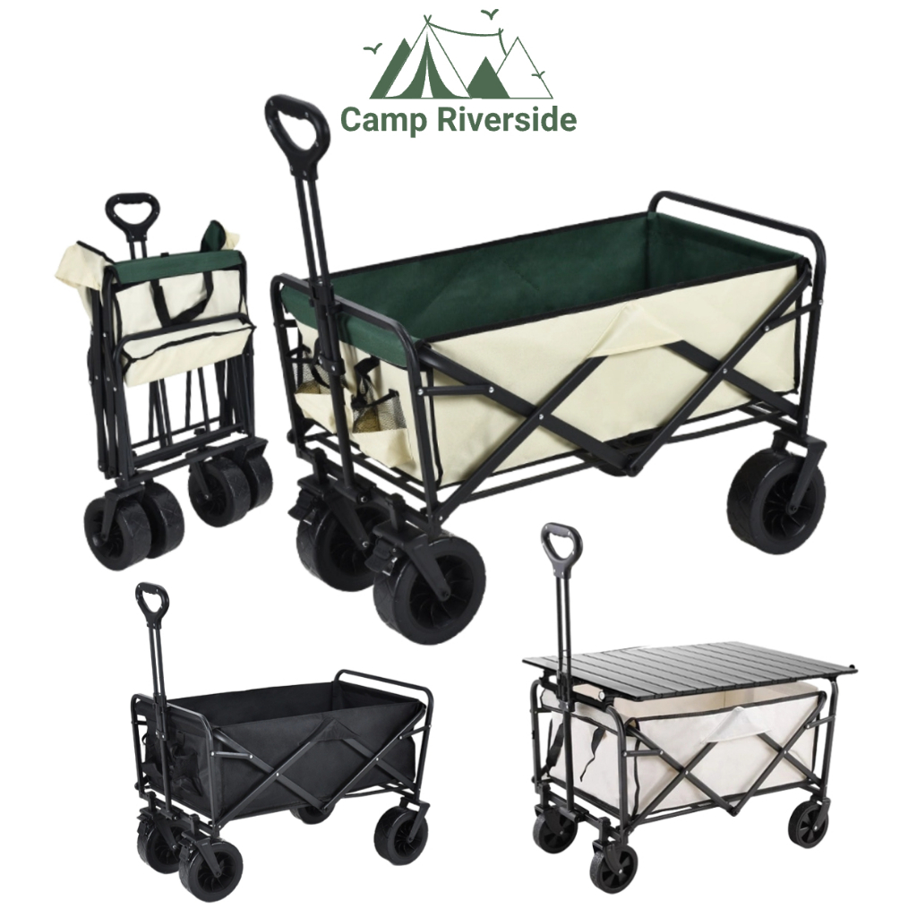 Outdoor Trolley Wagon Foldable Cart Beach Shopping Camping Cart with Storage Basket Garden Carts