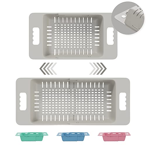 Over the Sink Colander Strainer Basket with Silicone Grip Pads to Prevent Movement - Extendable - Wash Vegetables and Fruits Drain Cooked Pasta and Dry Dishes