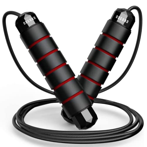 Oxcord Jump Rope, Tangle-Free Rapid Speed Jumping Rope Cable with 6" Memory Foam Ball Bearings for Women, Men, and Kids, Adjustable Steel High Velocity Rope for Fitness, Home Exercise & Slim Body.