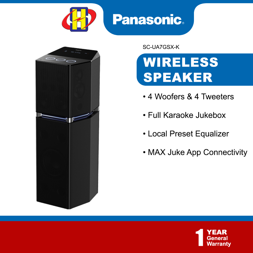 Panasonic Speaker (1700W) 4 Woofers & 4 Tweeters Full Karaoke Jukebox MAX Juke App Connectivity Urban Audio SC-UA7GSX-K