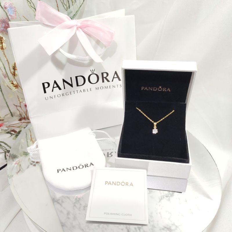 Pandora Gold Sparkling Diamond Stone Necklace