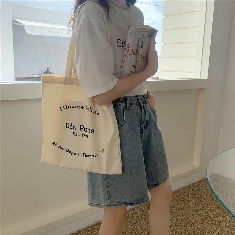 Paris Bookstore ofr Merchandise Canvas Bag ins Portable Shoulder Female Student Eco-Friendly Shopping Cloth