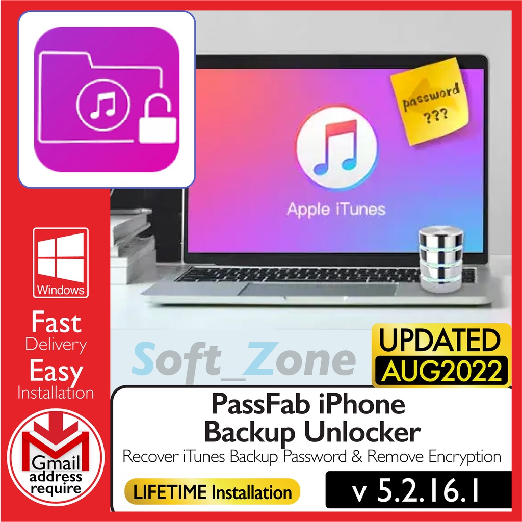 PassFab iPhone Backup Unlocker 5.2.16.1 - Recover iTunes Backup Password & Remove Encryption - Digital Download