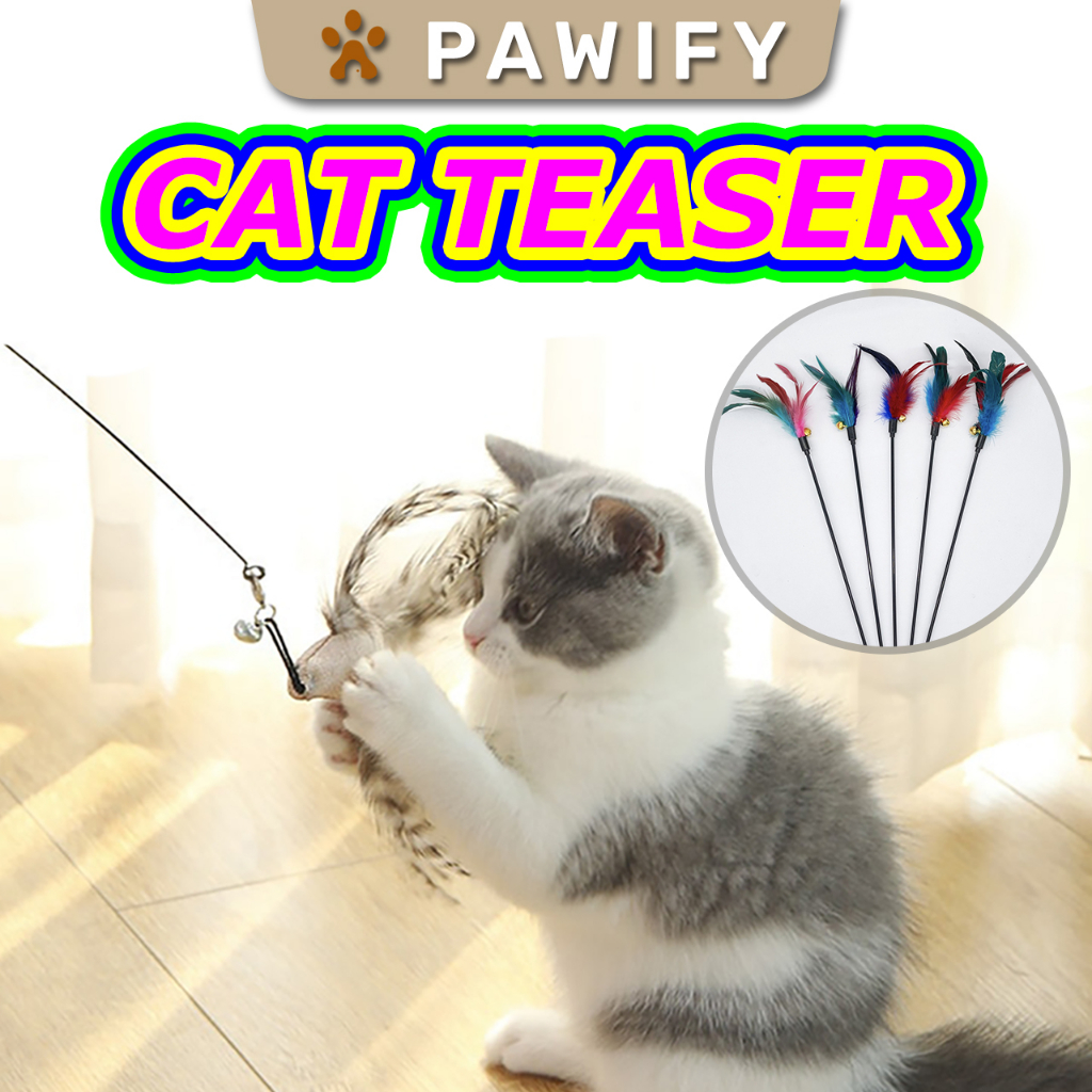 PAWIFY Mainan Kucing Cat Teaser Cat Toy Pet Toy Feather With Bell Teaser Stick Wand Bulu