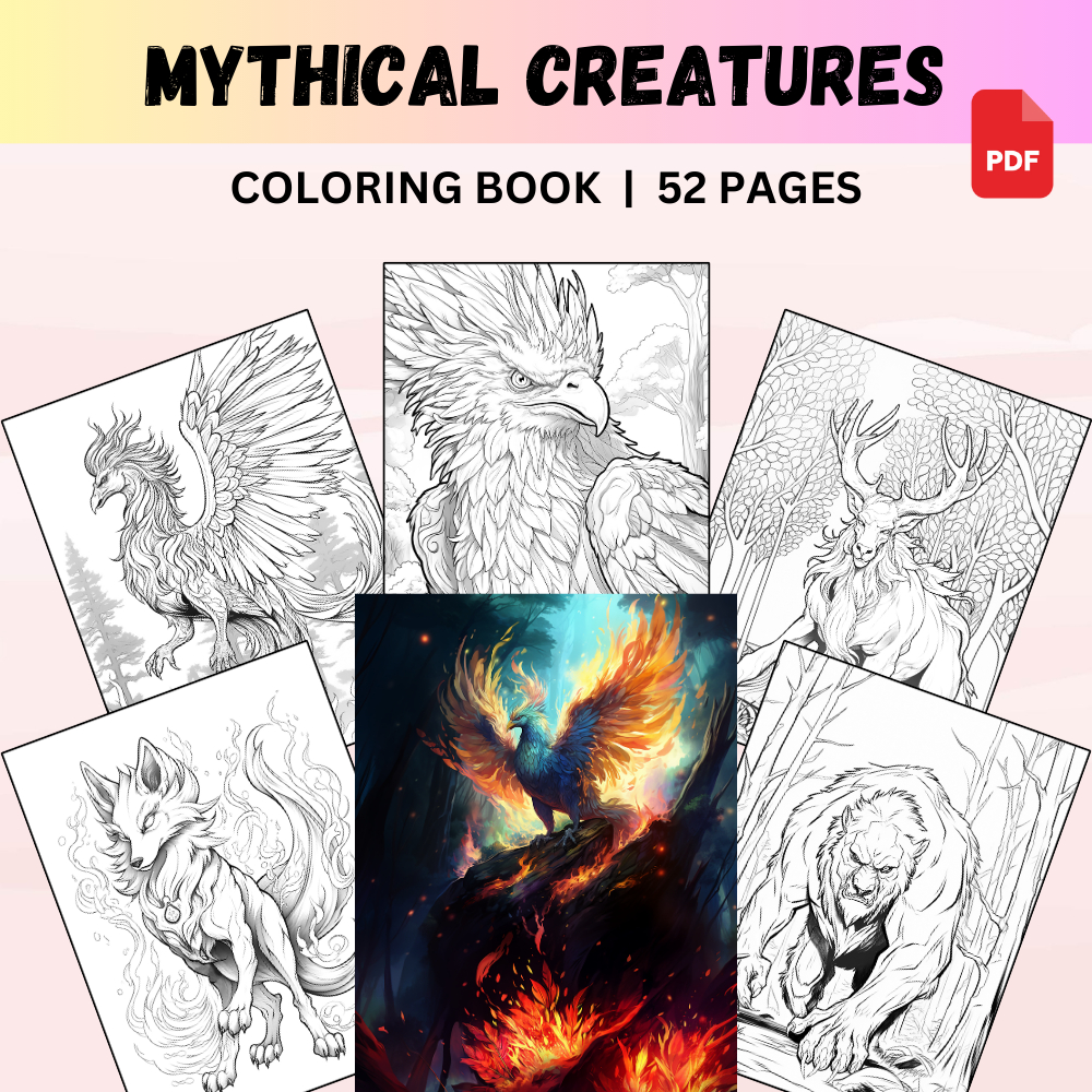 (52 PAGES) MYTHICAL CREATURES PRINTABLE COLORING SOFTCOPY FOR KIDS