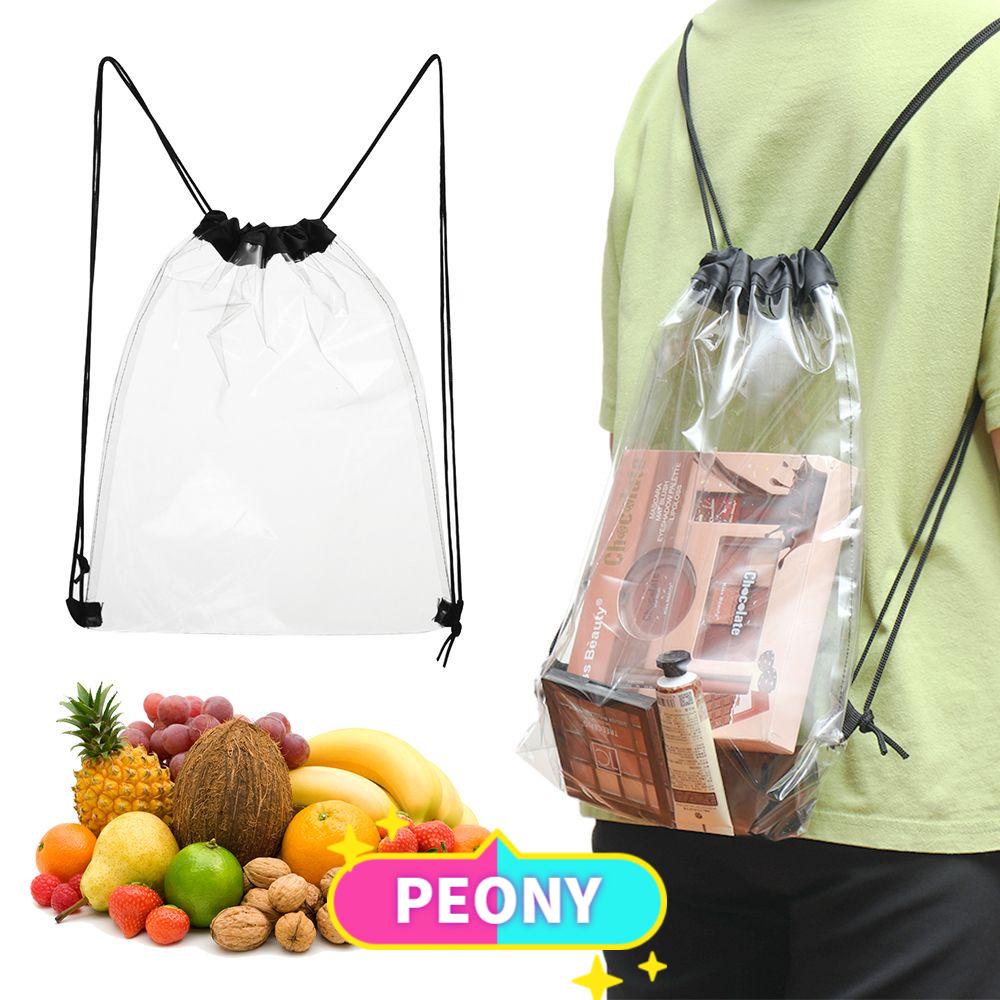 PEONY Portable PVC Transparent Backpack Hiking Waterproof Bag Drawstring Pouch Bags Reusable Eco-friendly Foldable Clear Shopping Backpacks