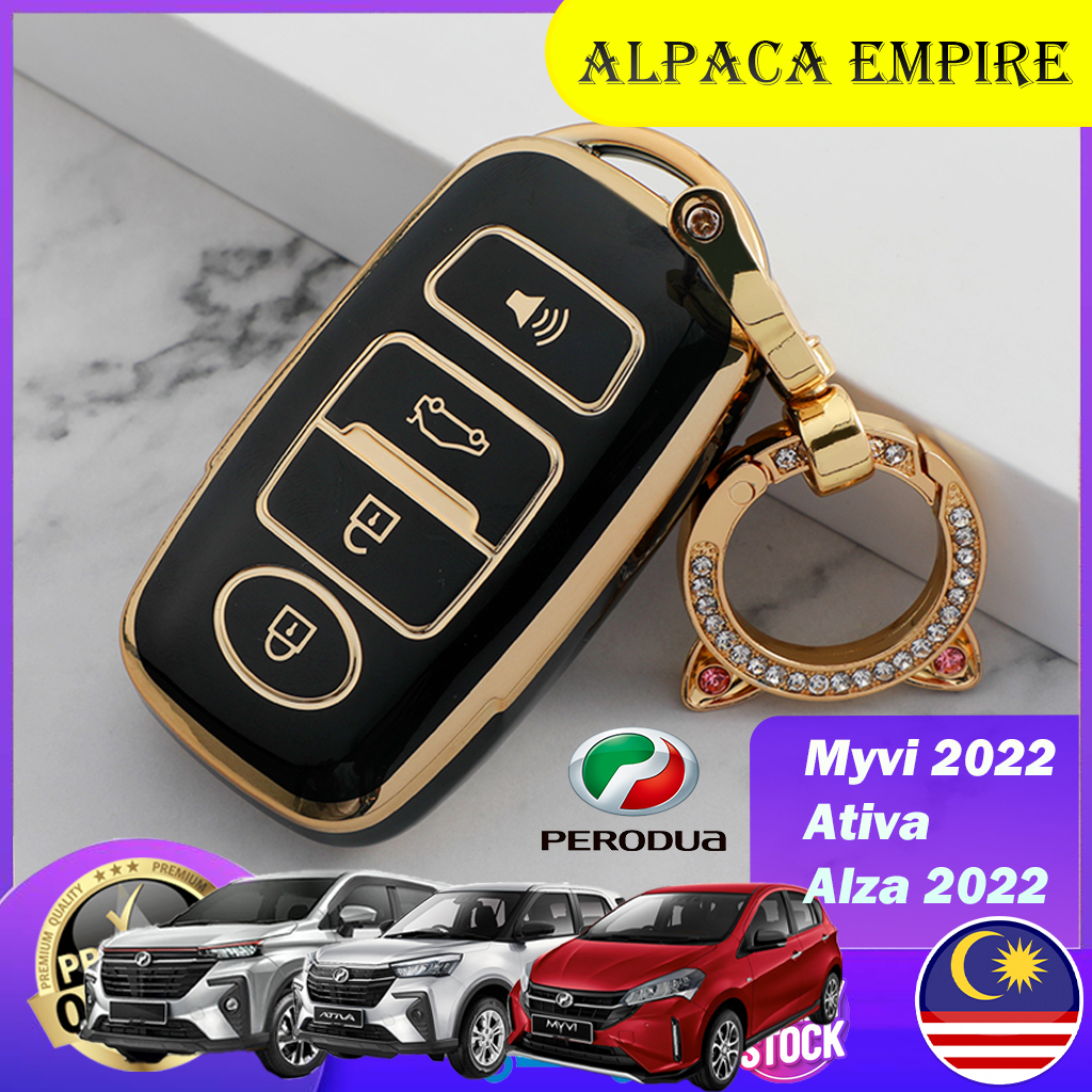 Perodua Ativa Myvi Alza Veloz 2022 2023 Car Key Cover Case Casing Sarung Kunci Kereta Premium Luxury Gold Edge Edition