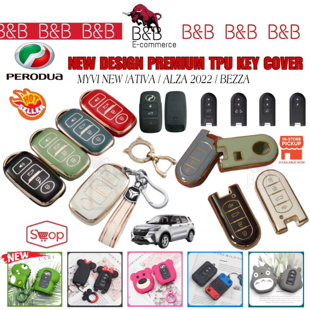 Perodua Ativa Myvi Alza Veloz Car TPU Key Cover Case Casing Sarung Kunci Kereta Premium Luxury Gold Edge Edition Axia