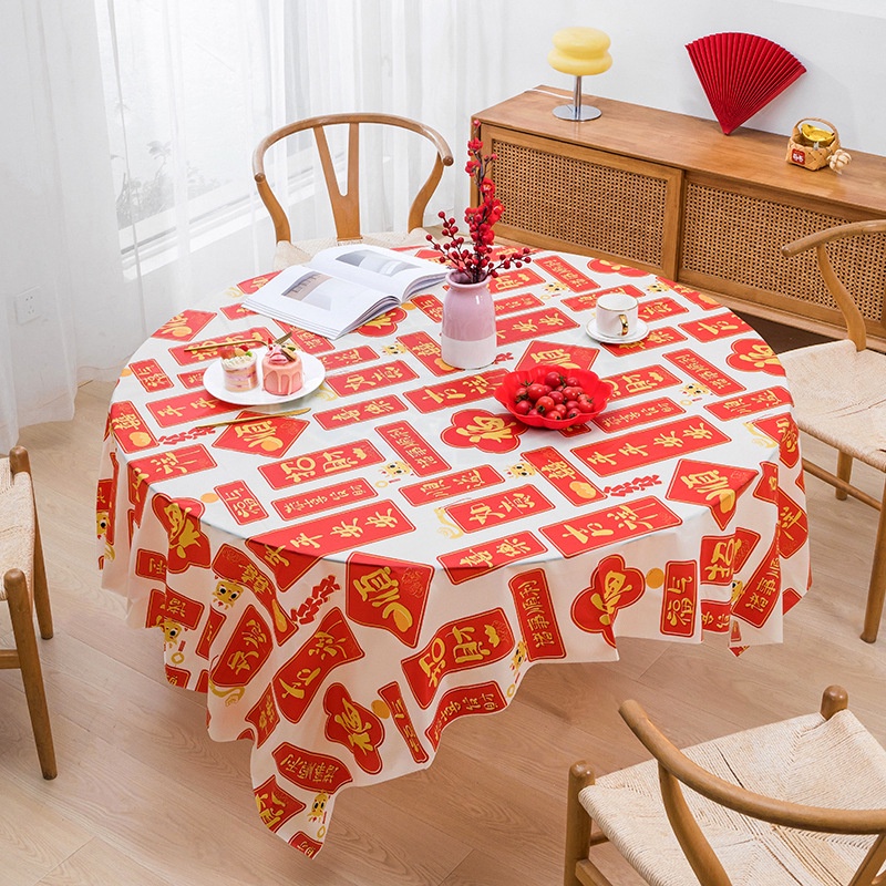 PEVA Disposable Tablecloth New Year's Dining Table Mat Tablecloth Waterproof Oil Resistant Red Festive Coffee Table Decorative Cover Cloths