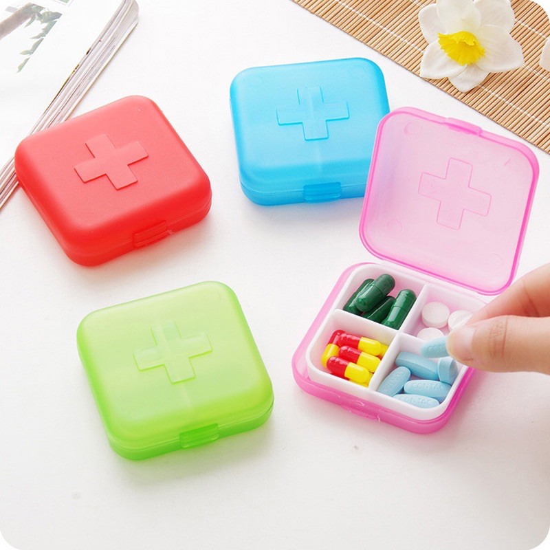 Pill Cases For Travel 4 Slot Medicine Organizer Box Empty Medicine Storage Capsule Drugs Sorter Container 迷你药盒药丸收纳盒