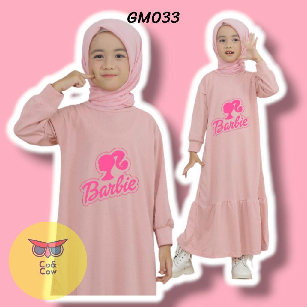 [Raya 2024] Pink Barbie Ken Robe Screen Printing Dress for Hjiab/Tudung Girls