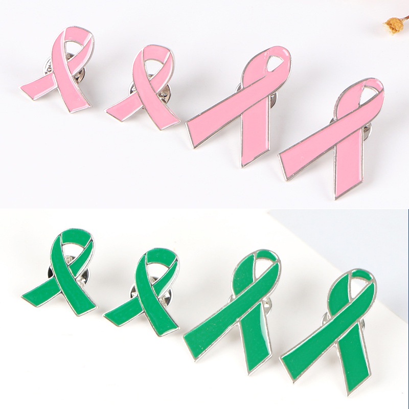 Pink Ribbon Green Ribbon Brooch Pin Enamel Badge Jewelry China Mental Health Logo Green Environmental Health Spiritual Care Patient Badge