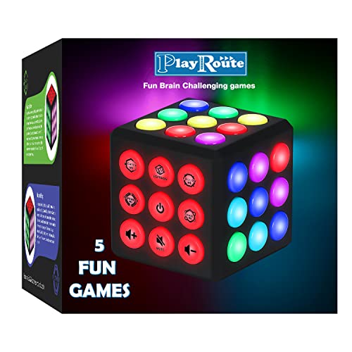 PlayRoute Brain & Memory Cube Toy | 5 Electronic Handheld Games for Kids | Gift Idea for Kids Boys & Girls Ages 6 7 8 9 10-12 Years Old & Up