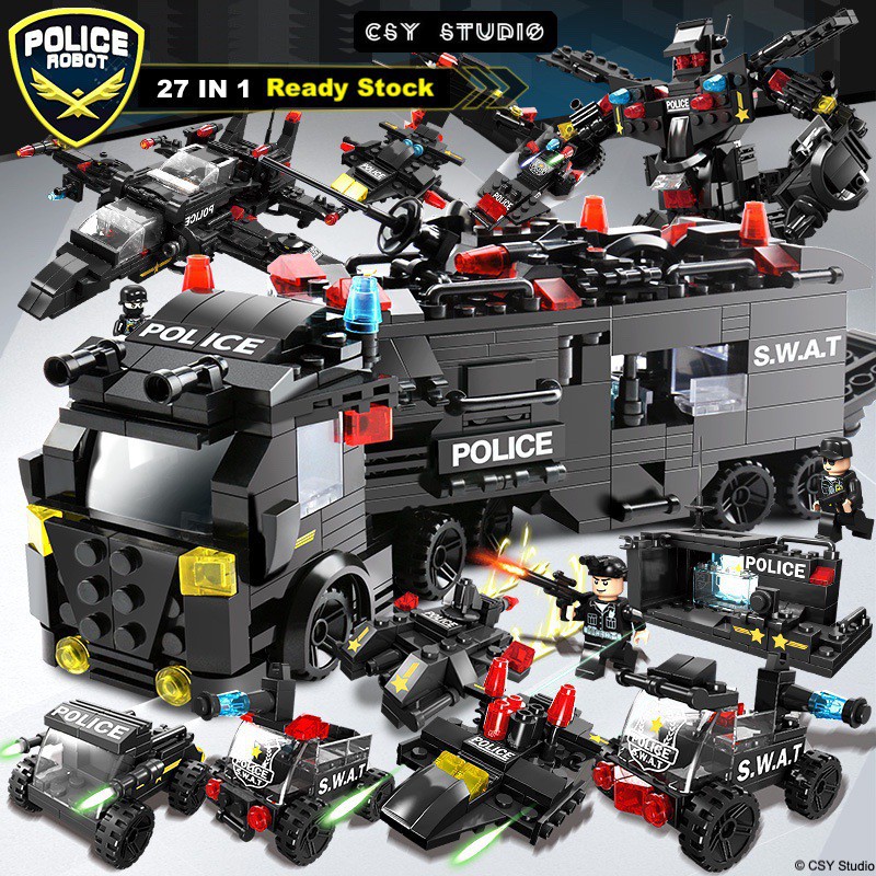 Police Building Blocks 825 Pcs 35-IN-1 Army SWAT Marine Force Building Bricks Toy for Kids Boys