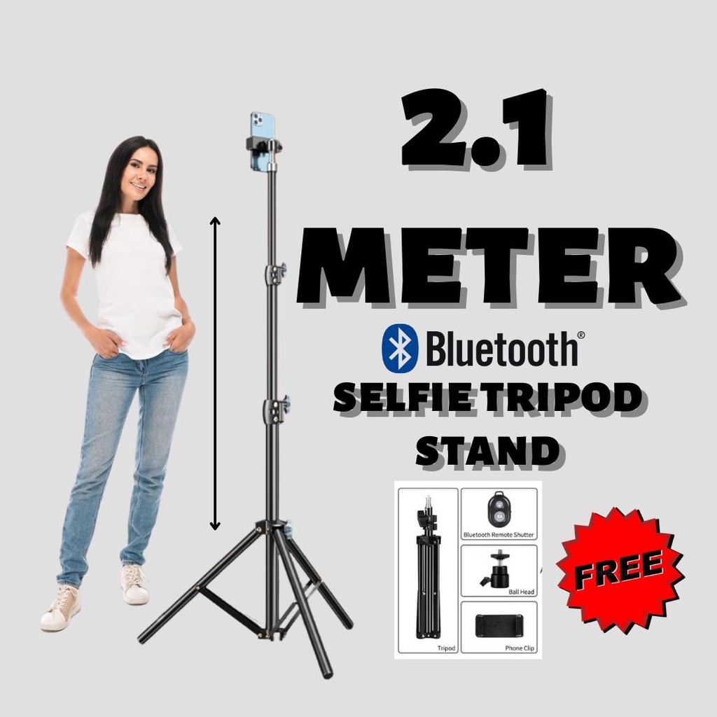 Portable 210cm 2.1m Tripod Adjustable Selfie Stand Tripod Phone Holder Camera Stand Floor Stand Bluetooth Remote Shutter