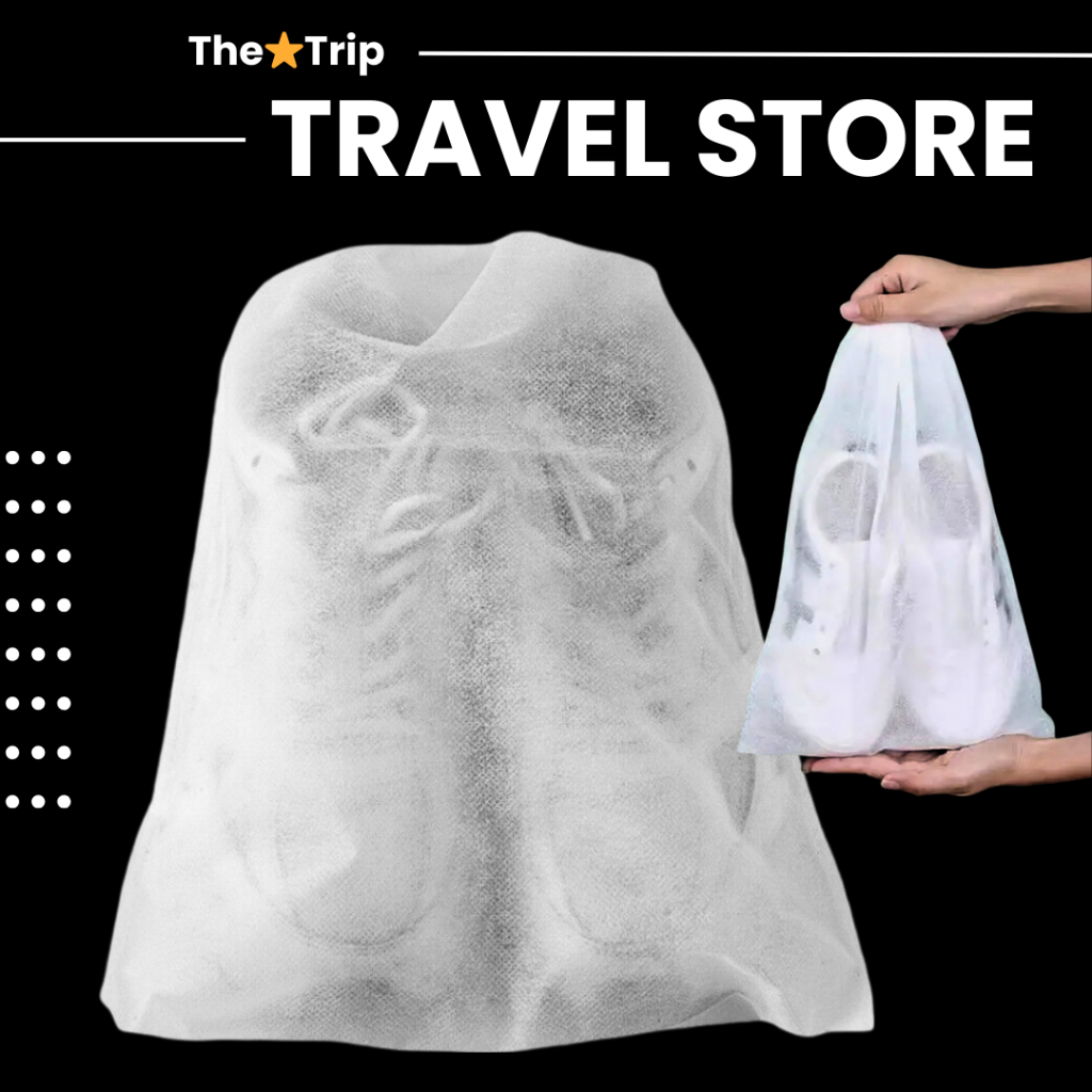 〔 〕Portable Non Woven Dust Cover Drawstring Shoe Storage Travel Storage Bag Shoe Bag Beg Penyimpanan Kasut 无