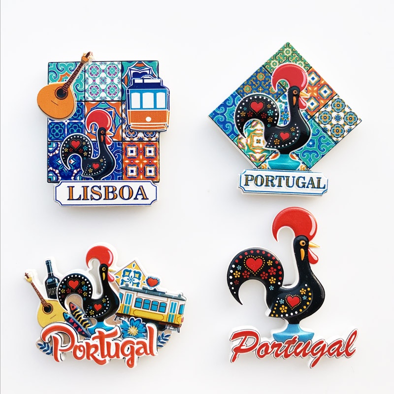 Portuguese Cock Lisbon Tram Guitar Refrigerator Magnets 3D Resin Handmade Refrigerator Magnets Creative Souvenirs Home Decoration