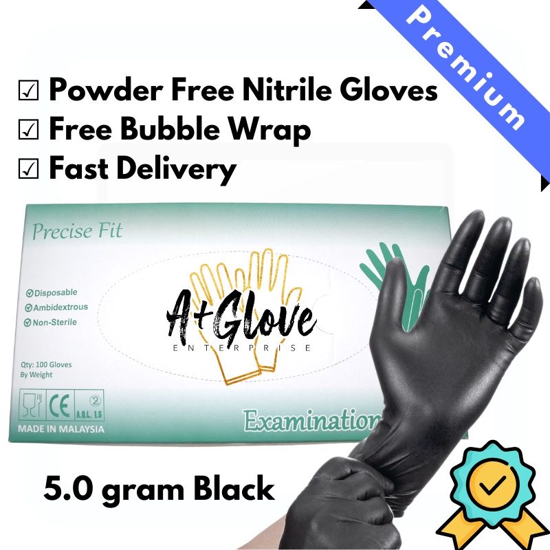 Powder Free Nitrile Gloves Black Sarung Tangan Hitam Disposable Cleaning Protective Food Safety Health Household丁晴黑色手套无粉