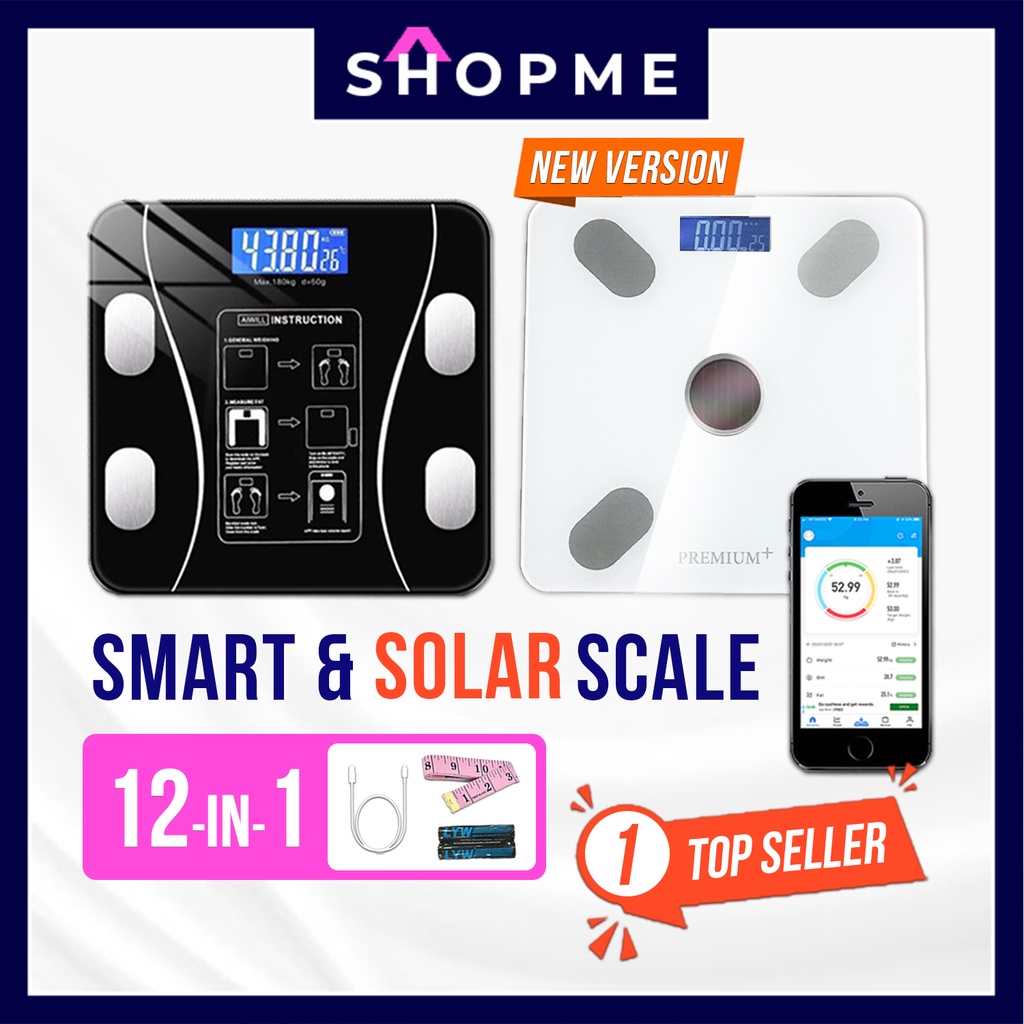 PREMIUM+ [ 12in1 ] Smart Phone Connect Digital Body Fat Weighing Scale Solar Powered Penimbang Berat Badan 體重秤