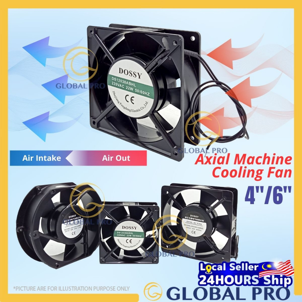 PREMIUM Dossy 4" / 6" AC220V Video Axial Machine Metal Blades Cooling Fan Motor Video Fan Computer 3D Printer Peti Sejuk