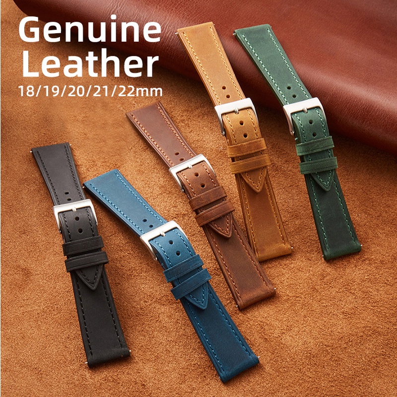 Premium Italian Genuine Leather Watch Strap Quick Release Cowhide Bracelet Wrist Belt Watchbands 18mm 19mm 20mm Leather Band 21mm 22mm 24mm Men Women Vintage Waterproof