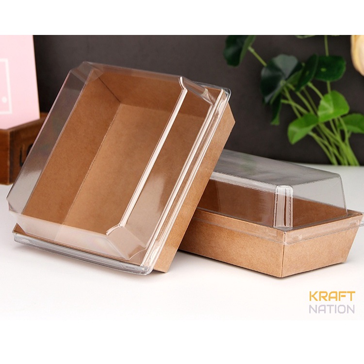 [Premium] Kraft/White Paper Square and Rectangular Cake Box / Sandwich Box with Clear Lid/Tart/Kuih Muih/Cake