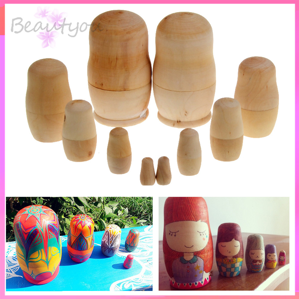 PRO-HOT 5x Unpainted DIY Blank Wooden Embryos Russian Nesting Dolls Matryoshka Toy [BeautYou.my]