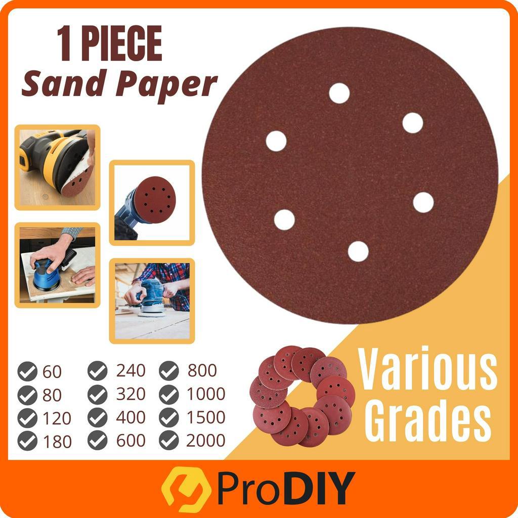 PRODIY 1PC 5 inch 125mm Round Sandpaper Various Grades Self-adhesive Flocking Velcro Grit Sandpaper Sheets Woodworking