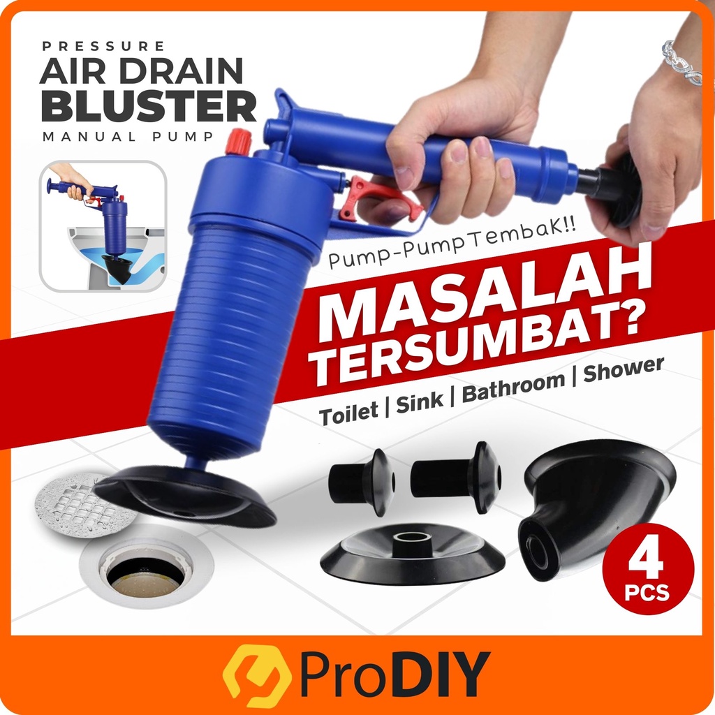 PRODIY TOILET PLUNGER Air Drain Blaster Pressure Pump Cleaner Bathroom Drain Clog Remover Pam Sinki Tandas Tersumbat