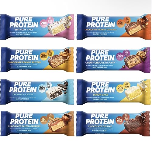 Pure Protein Bars, High Protein, Nutritious Snacks to Support Energy, Low Sugar, Gluten Free, Variety Pack Try Them All (In NEYUM Packaging) (8 Pack)