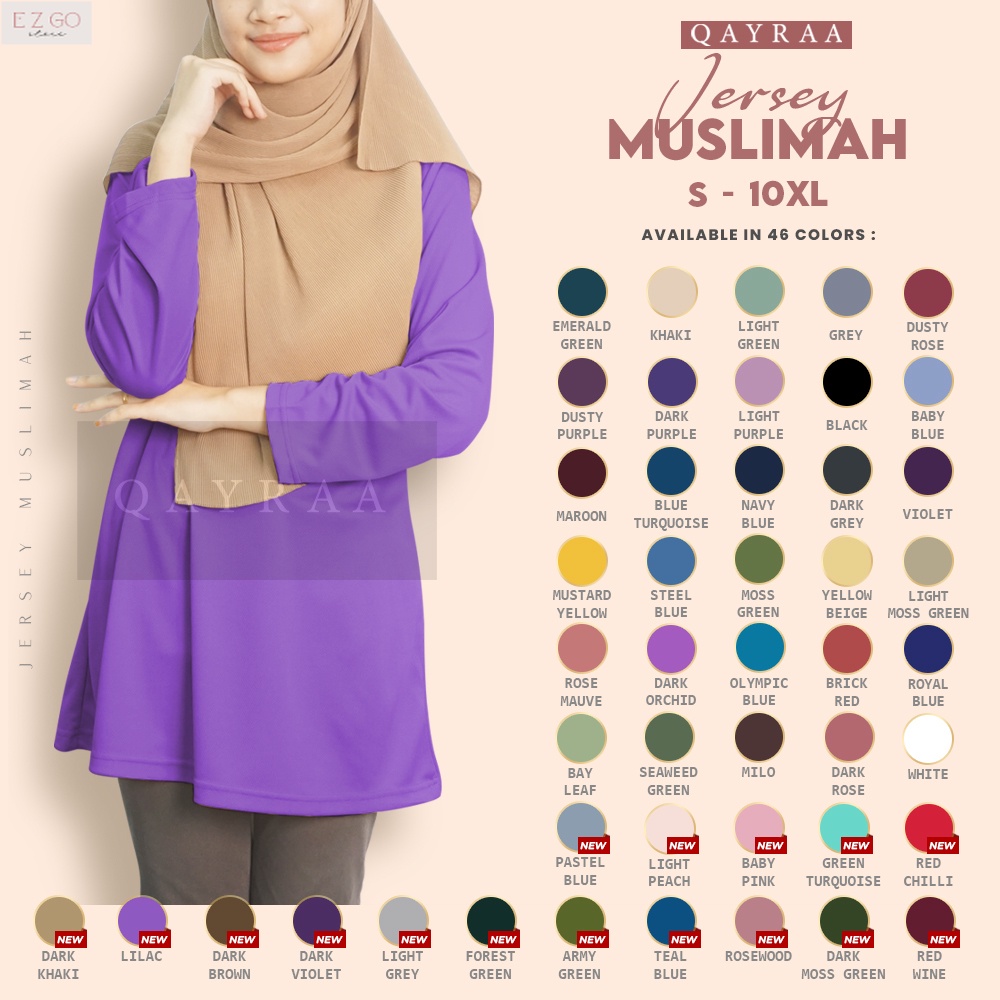 QAYRAA Jersi Muslimah Microfiber (P9) Jersey Muslimah Plain Baju Sukan