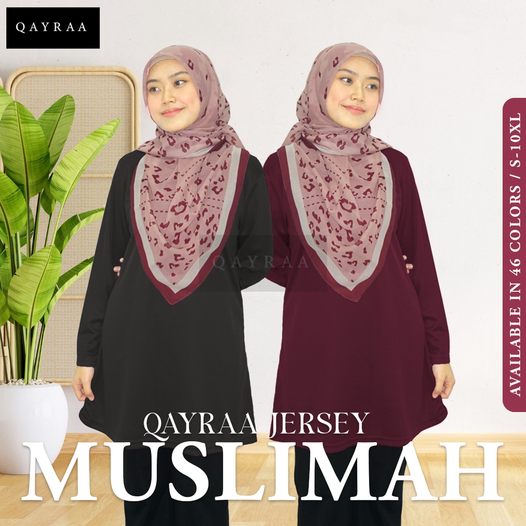 QAYRAA Jersi Muslimah P1 Jersey Muslimah Plain / Baju Sukan Muslimah BLACK/NAVY BLUE/DUSTY PURPLE/EMERALD GREEN/MAROON