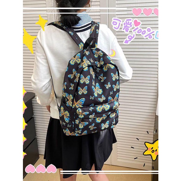 QMBackpack New Large Capacity Fresh Men's and Women's Korean-Style Cartoon Cute Butterfly Printed Student Schoolbag PKR