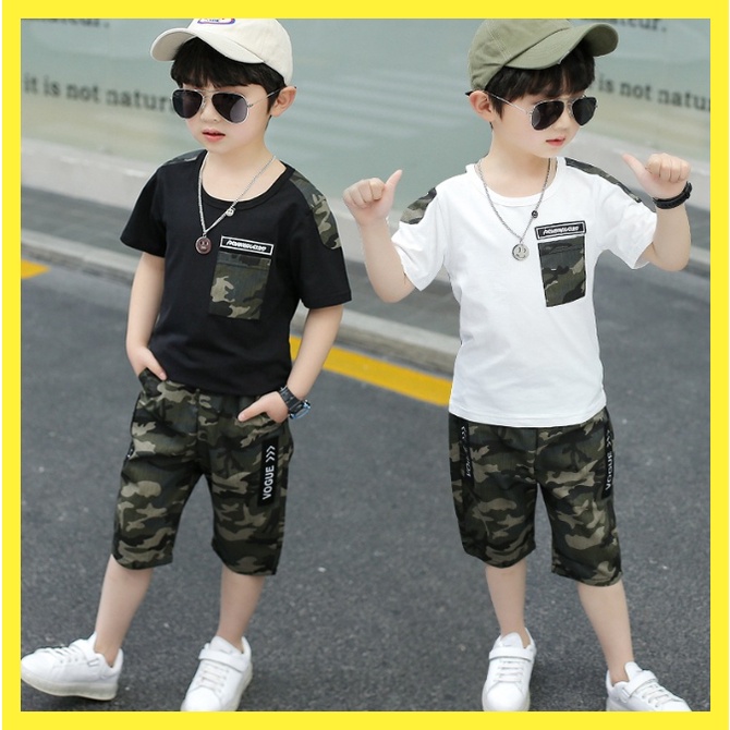 QW DUMBO baby boy clothes kids 2-13 years cool boy 2pc/set tshirt+shorts pants camouflage set clothing Breathable short sleeve pakaian kanak-kanak budak lengan pendek