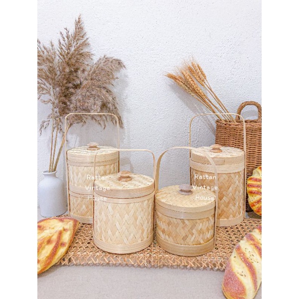 (Rattanvintage)Bamboo Basket | Afternoon tea basket | Hightea basket | Handcrafted basket | Bakul kuih buluh | 小竹篮