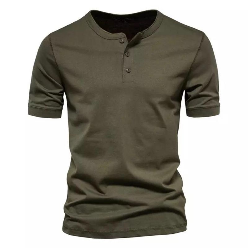 [Raya 2024] HITAM Henley Roxy Black Black Men's Short Sleeve Button Shirt