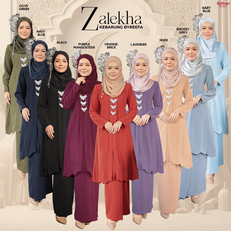 [Raya 2024] Kebarung ZALEKHA ByReefa Collection | Black | Navy Blue | Olive Green | Purple Mango | Smokey Grey