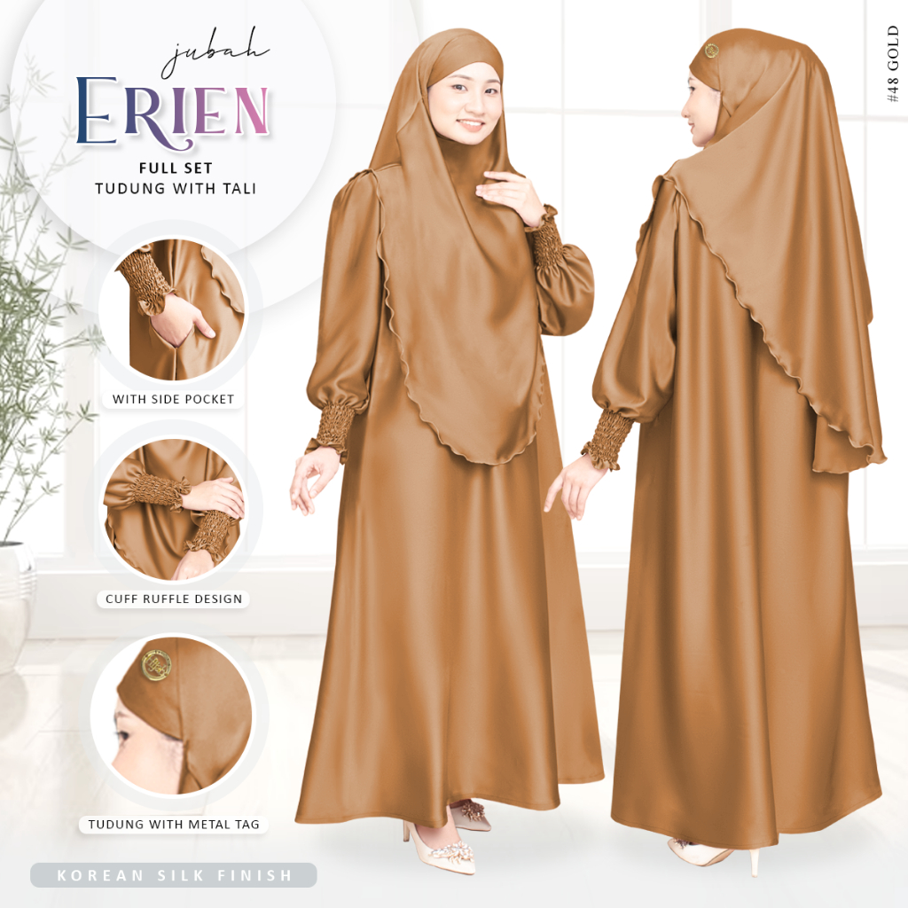 * Raya Arrival * Jubah Erien Free Size With Long Tudung Khimar (Full Set) Royal Satin Plain by H&H Exclusive