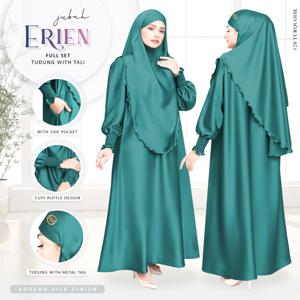 * Raya Arrival * Jubah Erien Free Size With Long Tudung Khimar (Full Set) Royal Satin Plain by H&H Textiles