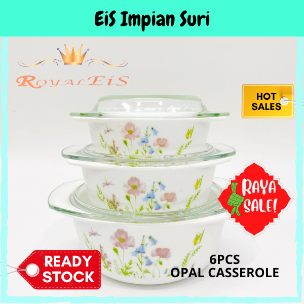 RAYA SALE (Ready Stock!)EIS Royal EIS Premium Opal 6pcs Casserole Set(8 Design)Serving Dish Glassware Opalware Tableware