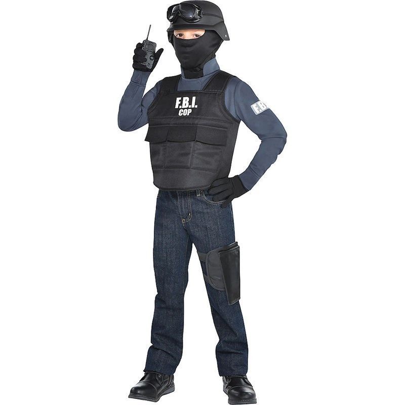 Ready Say baju polis kanak Children's costume, FBI agent bulletproof suit, 5-piece bulletproof suit, special police performance suit, Halloween costume