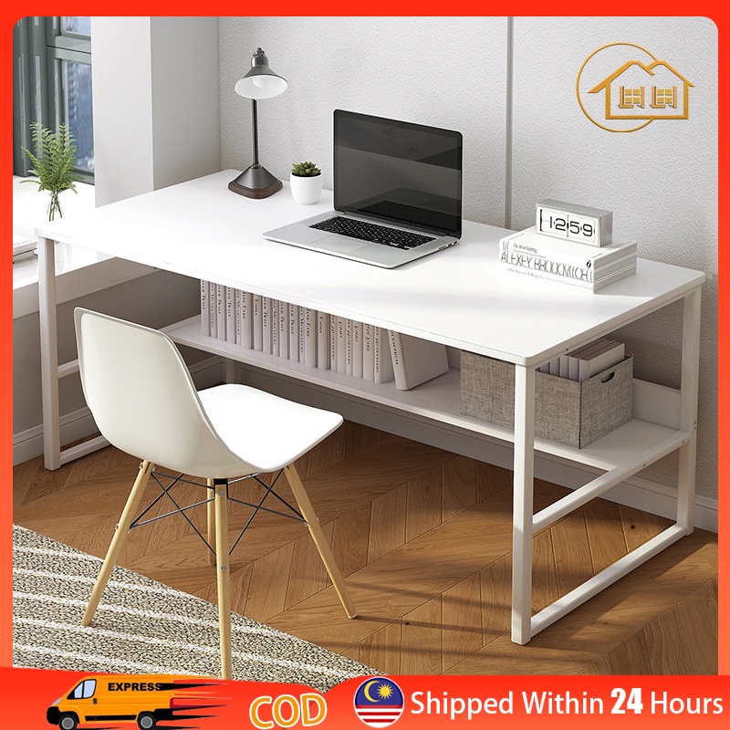 【Ready Stock】120CM Meja Student study Desk Computer Table modern writing living room furniture Double Layer Office desk