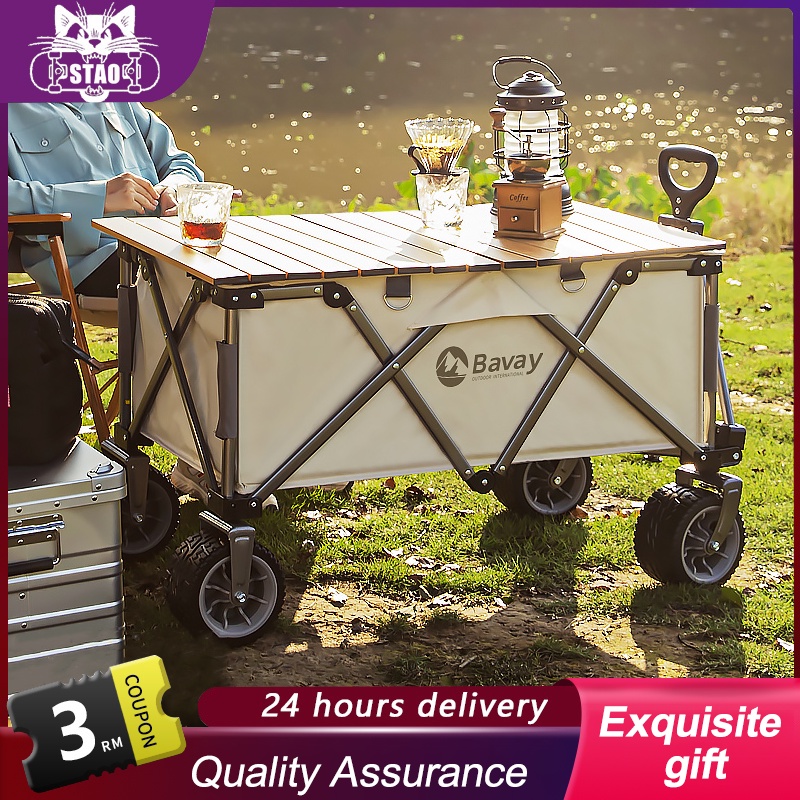 Ready Stock150L Outdoor Trolley Wagon Folding Wagon Tool truck portable Shopping Camping cart With Storage Basket