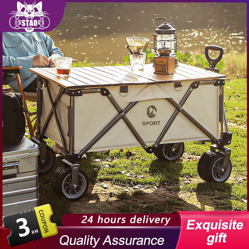 Ready Stock150L Outdoor Trolley Wagon Folding Wagon Tool truck portable Shopping Camping cart With Storage Basket