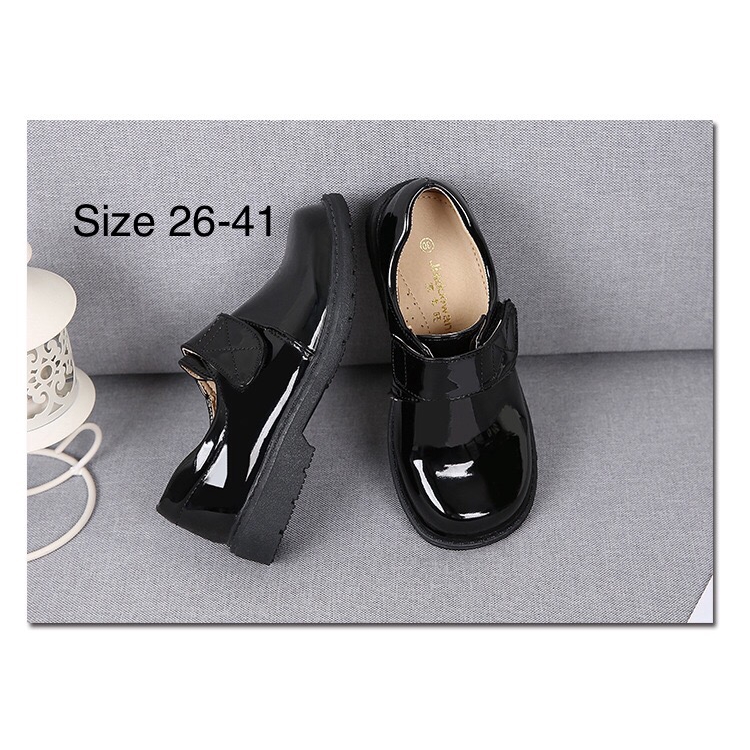 [READY STOCK] 3-15Y Boy Black Smart Glossy PU Leather Concert Performance Formal Cover Shoe (size 26-41)