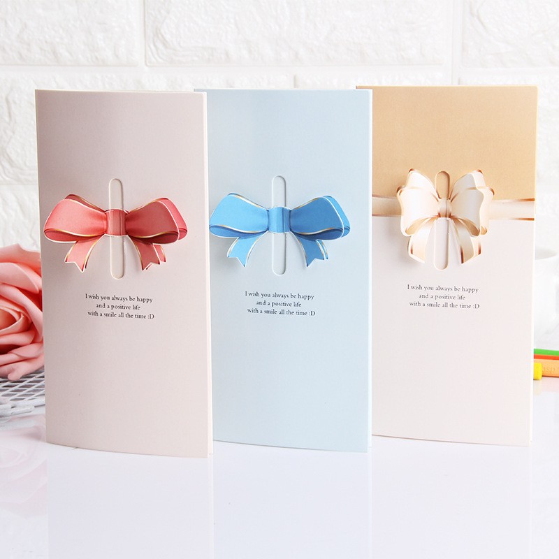 Ready Stock 3D Korean Creative Stereo Ribbon Birthday Christmas Sorry Thank You Wish Wishing Greeting Card