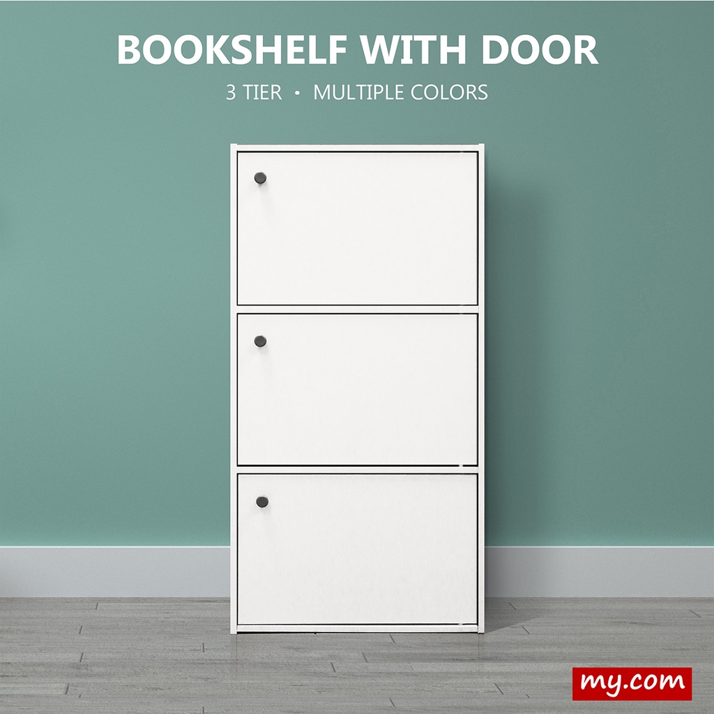 *READY STOCK* 3 Tier Bookshelf with Doors my-com/Multipurpose Shelf/Rak Buku 3 Tingkat/Home Furniture/Wood Shelf