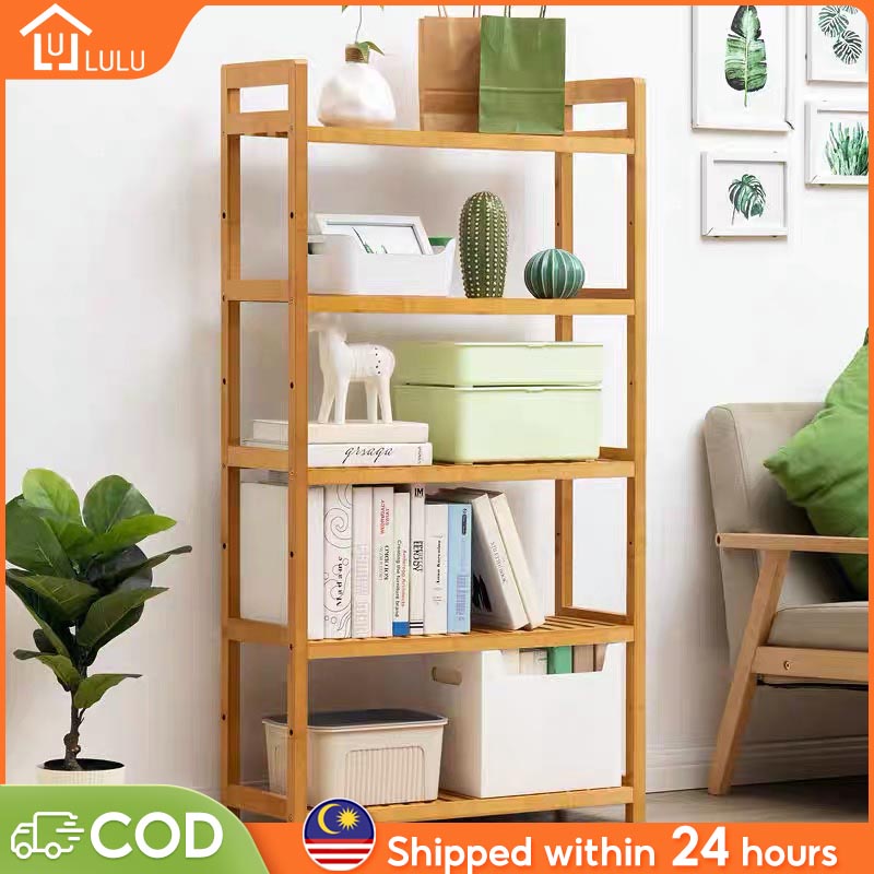 【ready stock】5/4/3 Tier Multifunction Bamboo Shelf Home Storage Rack Adjustable Wooden Storage rack Rak Serbaguna