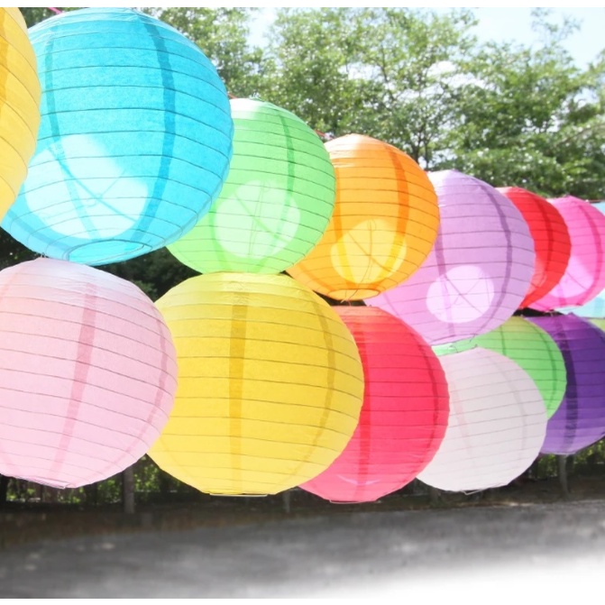 【Ready Stock】8 Inch 10 Inch Colorful Round Paper Lantern/ Chinese New Year Hanging Paper Lantern/ Mid-Autumn Lantern 纸灯笼