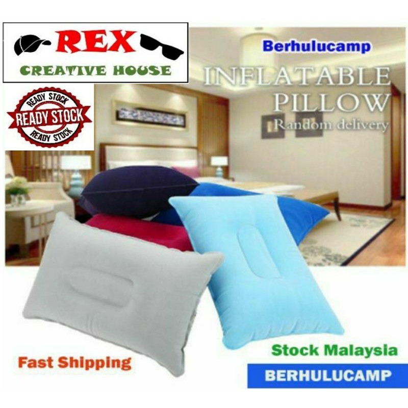 【READY STOCK AT MALAYSIA】 Inflatable Pillow Travel Air Pillow Nap Cushion Camp Beach Car Plane Bed Sleep Bantal Angin